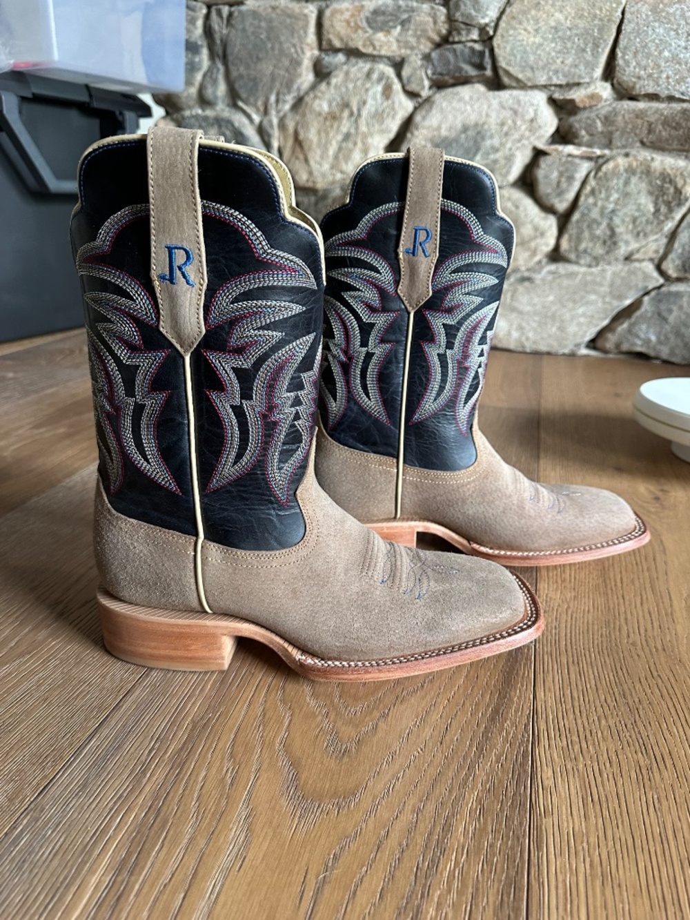 R. Watson Boar Leather Cowboy Boots Wide Square Toe RW8604-2 Men’s 8.5D Western - Picture 10 of 14